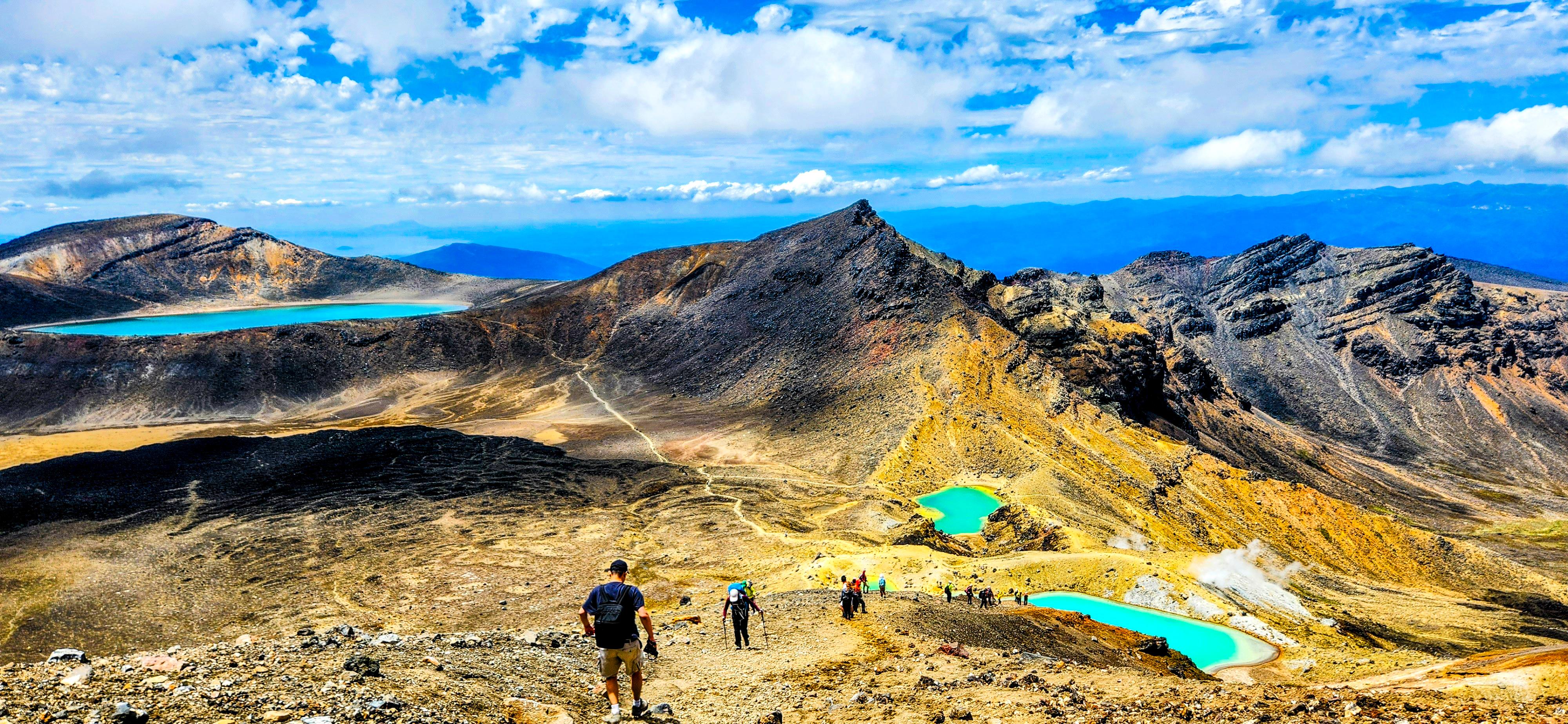 Emerald Lakes and Blue Lake along Tongariro Alpine Crossing